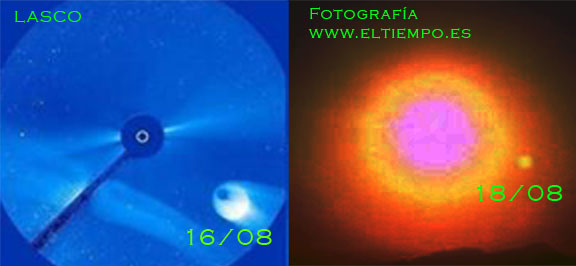 Coincidencia de objetos en LASCO C3 y en la foto del amanecer en Baleares.