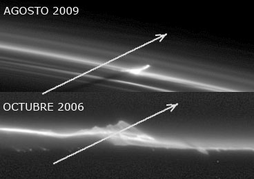Trayectorias de impactos cometarios en los anillos de Saturno