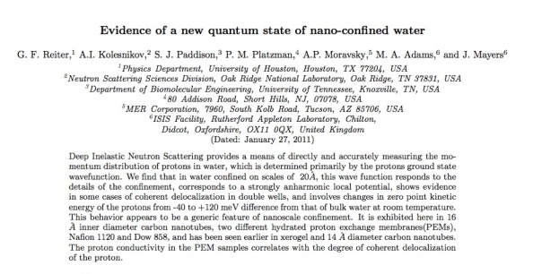 El estado cuántico del agua ha sido descubierto en Nanotubos de Carbono. Quantumwaterpaper