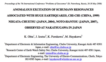 Sale a la luz un Paper científico que en 2008 ya analizó la incidencia de las Resonancias Schumann en los eventos sísmicos de Japón. Otaelall1