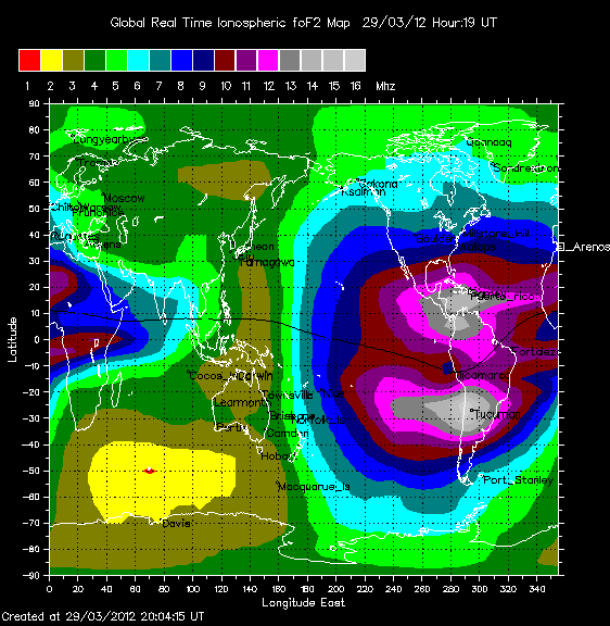 Estado de la ionosfera a 29 de Marzo: Actividad Sísmica en aumento. F2map