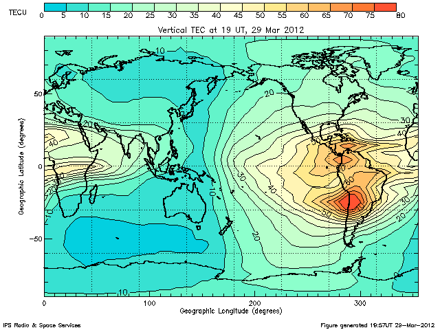 Estado de la ionosfera a 29 de Marzo: Actividad Sísmica en aumento. Tec